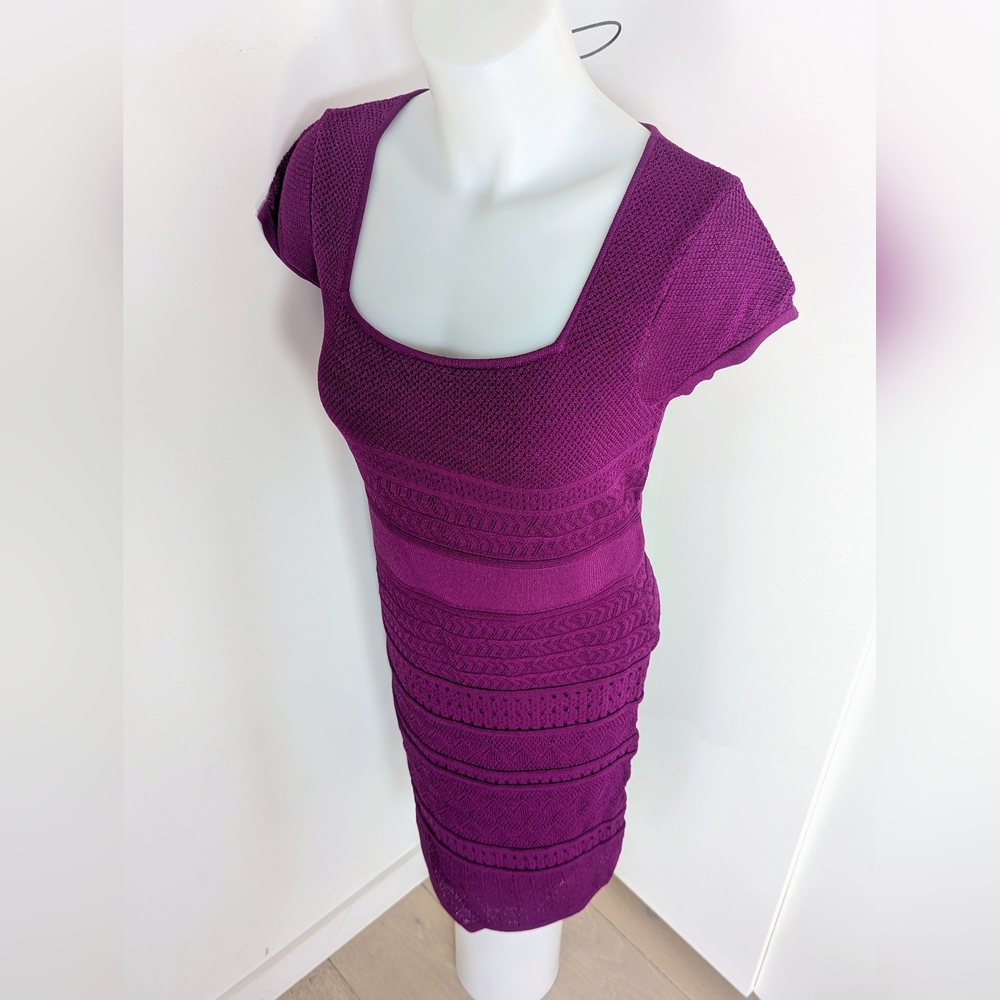 CATHERINE MALADRINO Cheryl Pointelle Knit Dress in Plum; Size M
